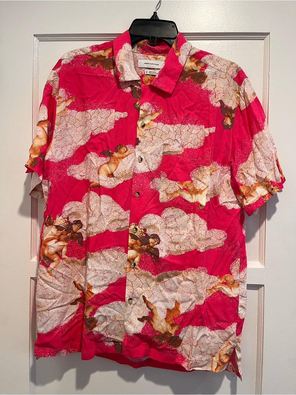 Urban Outfitters Pink Cherub Print Button-Down Shirt
